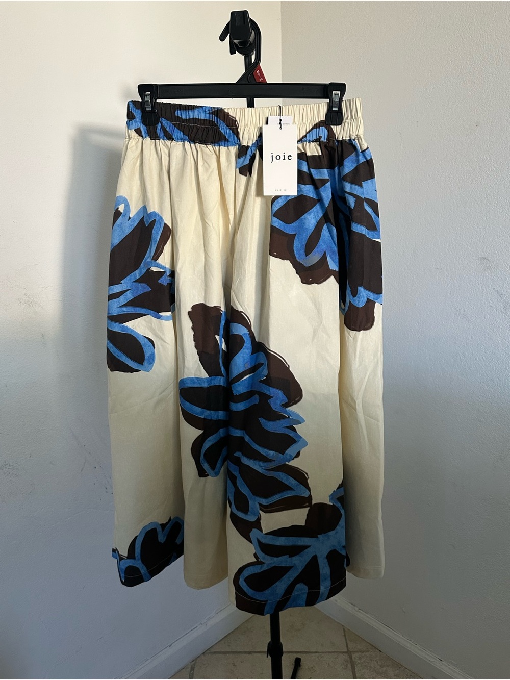 Joie Cream Midi Skirt with Blue & Brown Floral Motif